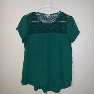 Lily White Green Lace Puff Sleeve Blouse
